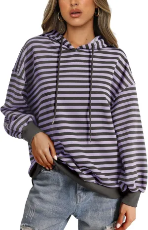 PINKMSTYLE Womens Oversized Hoodies Pullover Striped Sweatshirts Fall Long Sleeve Tops Trendy Outfits