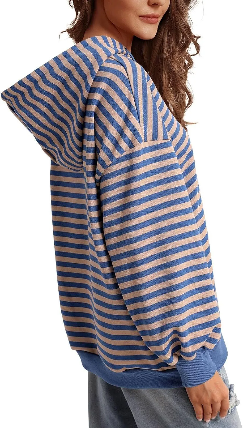 PINKMSTYLE Womens Oversized Hoodies Pullover Striped Sweatshirts Fall Long Sleeve Tops Trendy Outfits