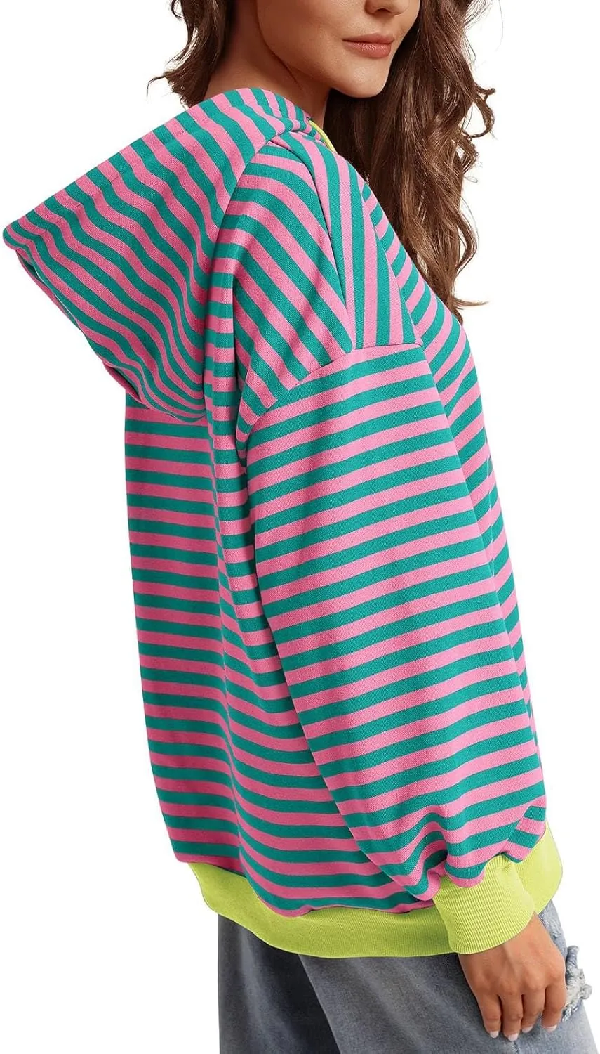 PINKMSTYLE Womens Oversized Hoodies Pullover Striped Sweatshirts Fall Long Sleeve Tops Trendy Outfits