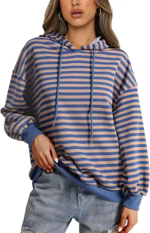 PINKMSTYLE Womens Oversized Hoodies Pullover Striped Sweatshirts Fall Long Sleeve Tops Trendy Outfits