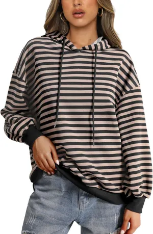 PINKMSTYLE Womens Oversized Hoodies Pullover Striped Sweatshirts Fall Long Sleeve Tops Trendy Outfits