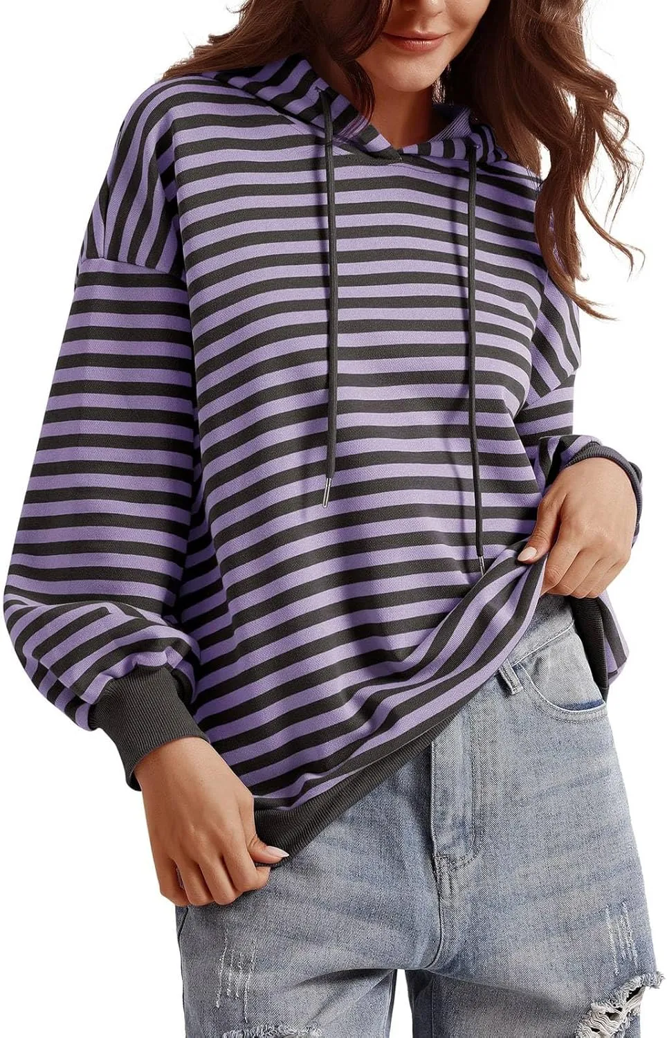 PINKMSTYLE Womens Oversized Hoodies Pullover Striped Sweatshirts Fall Long Sleeve Tops Trendy Outfits
