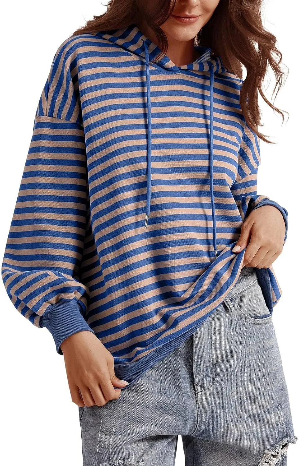 PINKMSTYLE Womens Oversized Hoodies Pullover Striped Sweatshirts Fall Long Sleeve Tops Trendy Outfits