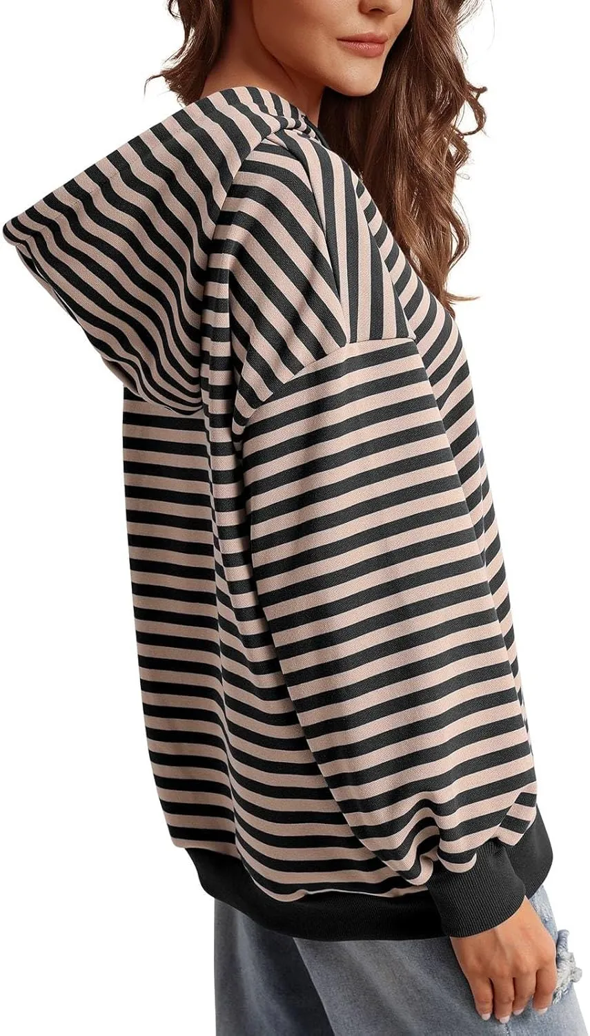 PINKMSTYLE Womens Oversized Hoodies Pullover Striped Sweatshirts Fall Long Sleeve Tops Trendy Outfits