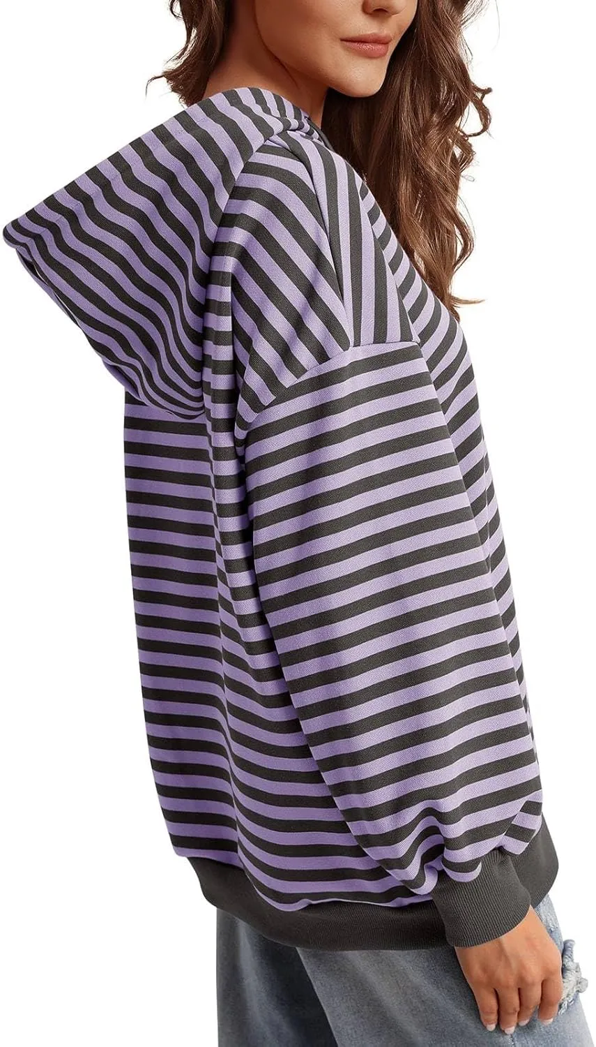 PINKMSTYLE Womens Oversized Hoodies Pullover Striped Sweatshirts Fall Long Sleeve Tops Trendy Outfits