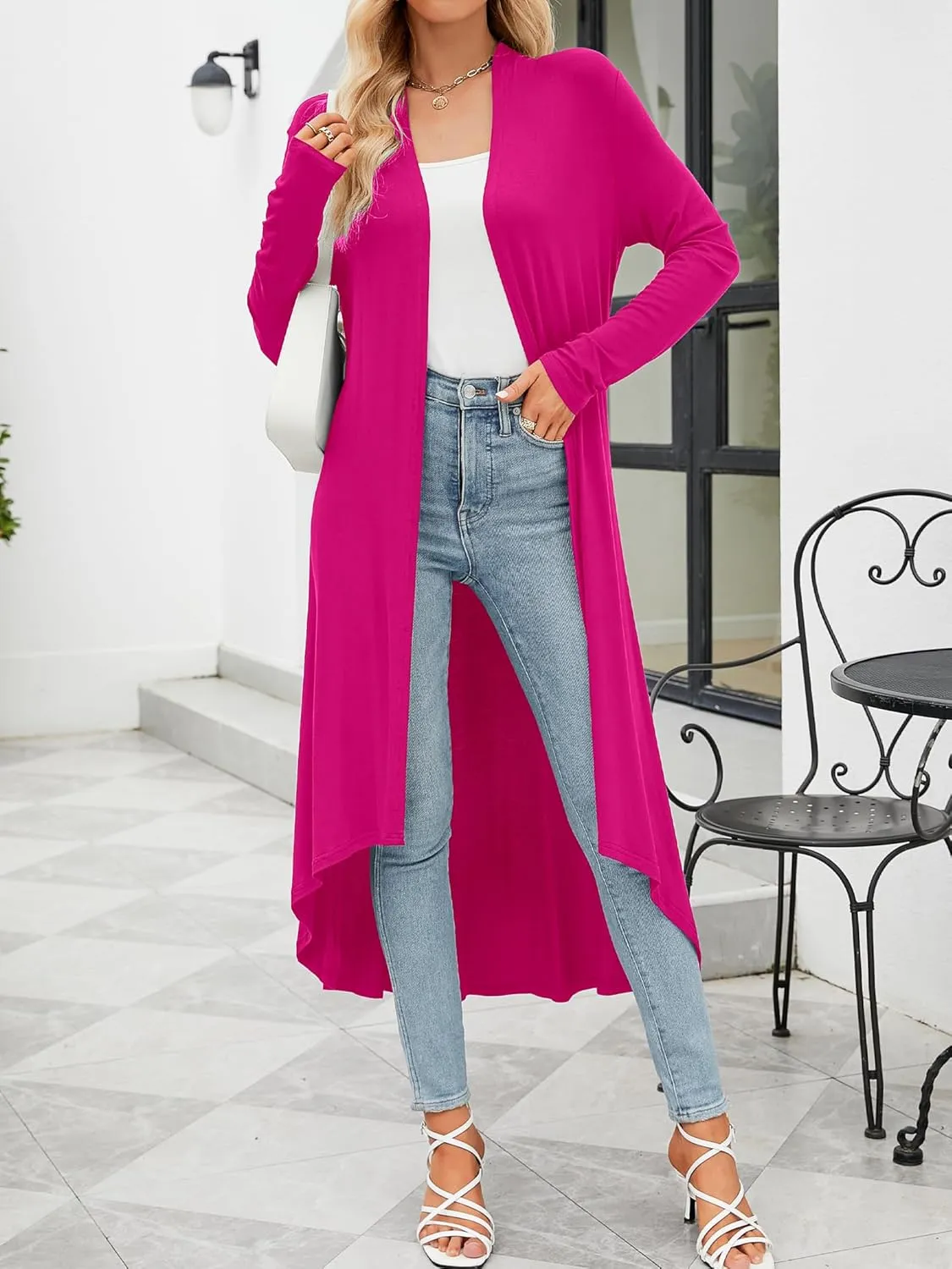 POGTMM Women's Casual Long Open Front Drape Lightweight Duster High Low Hem Maxi Long Sleeve Cardigan (S-3XL)