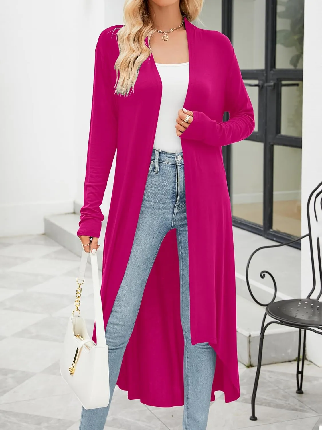 POGTMM Women's Casual Long Open Front Drape Lightweight Duster High Low Hem Maxi Long Sleeve Cardigan (S-3XL)
