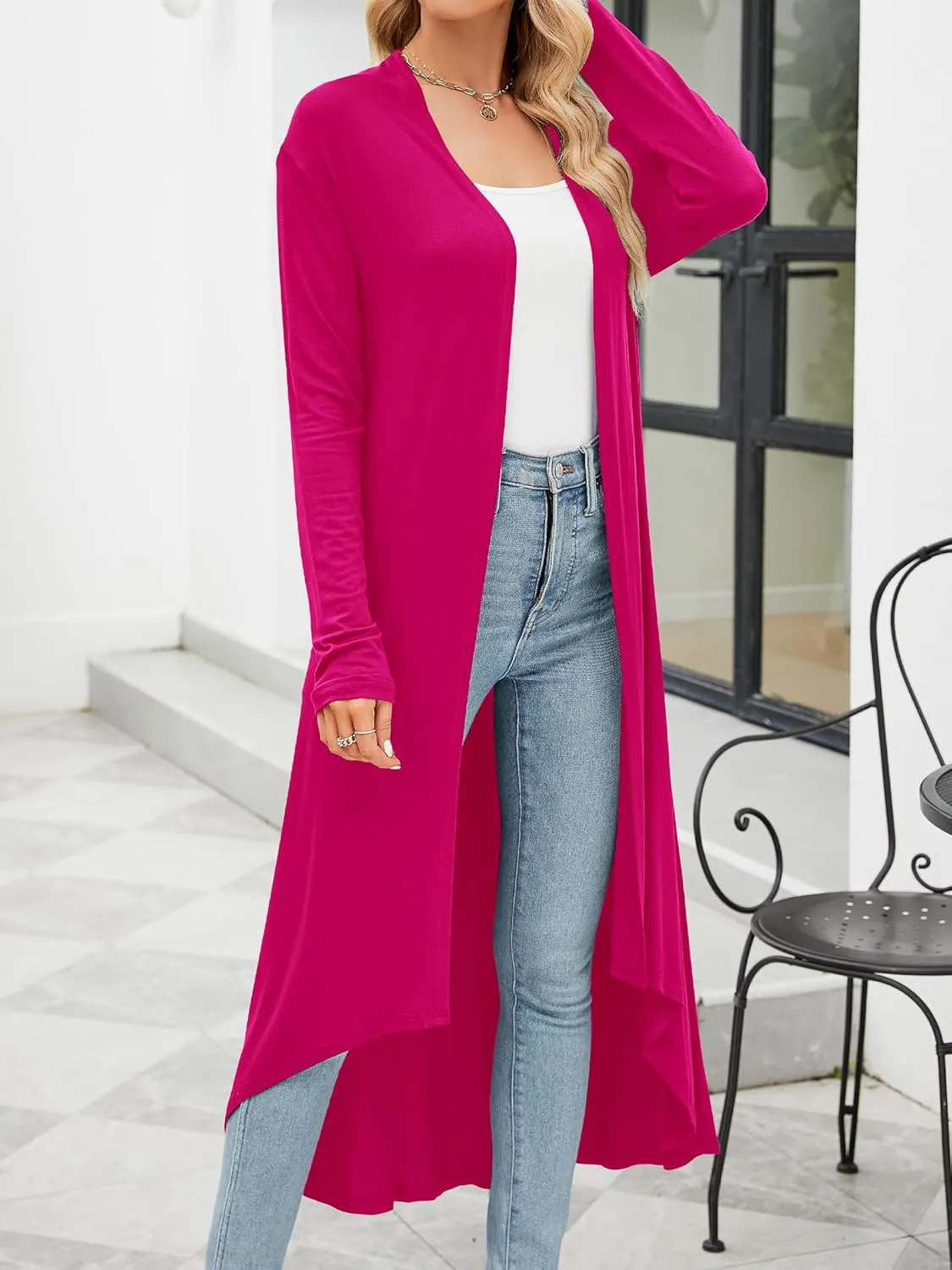 POGTMM Women's Casual Long Open Front Drape Lightweight Duster High Low Hem Maxi Long Sleeve Cardigan (S-3XL)