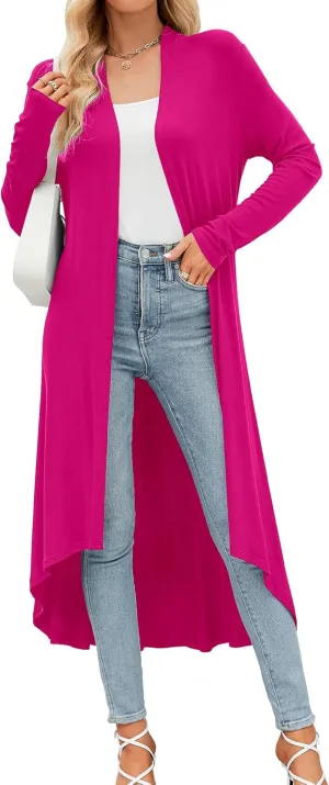 POGTMM Women's Casual Long Open Front Drape Lightweight Duster High Low Hem Maxi Long Sleeve Cardigan (S-3XL)