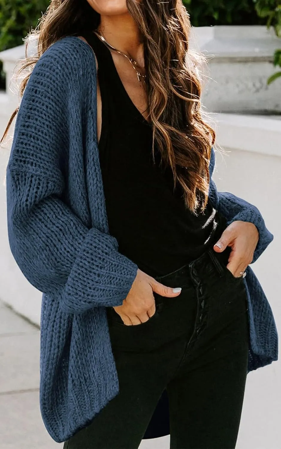 PRETTYGARDEN Women's Long Sleeve Open Front Knit Cardigans Sweaters Soft Loose Draped Coat Outerwear