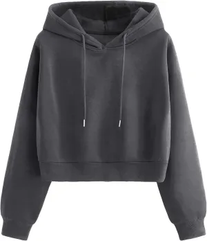 SHENHE Women's Cropped Sweatshirt Long Sleeves Drawstring Pullover Simple Crop Hoodie