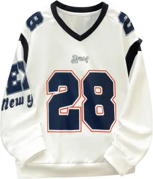 SOLY HUX Boy's Graphic Sweatshirt Number Letter Print V Neck Long Sleeve Loose Pullover Tops