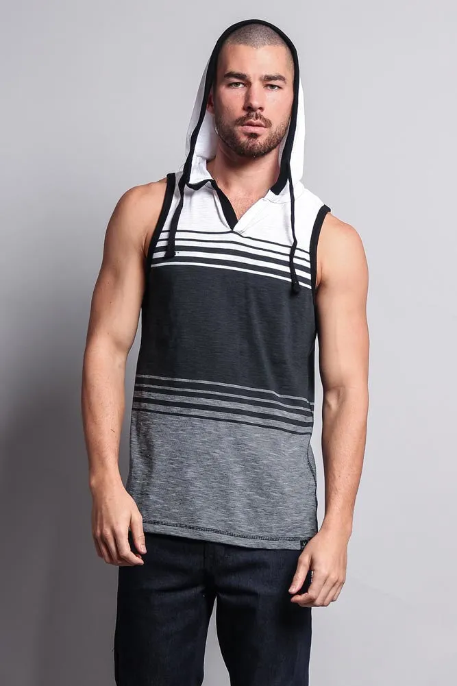 Striped Summer Sleeveless Hooded T-Shirt