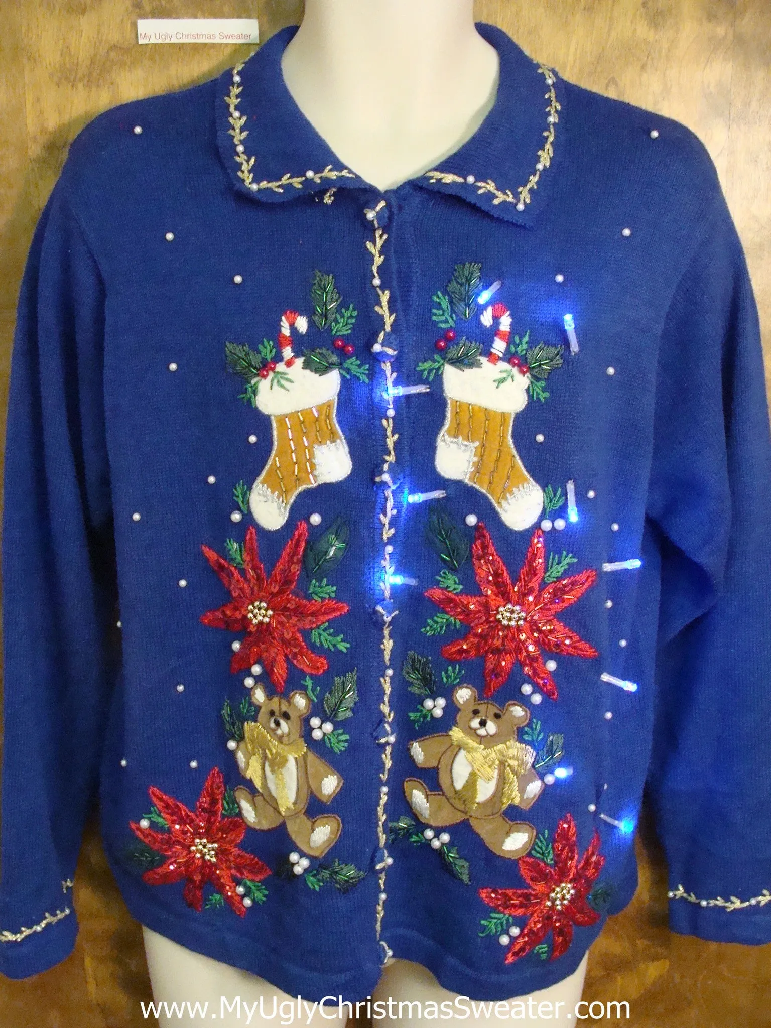 Super Bright Blue Awesome Light Up Ugly Xmas Sweater