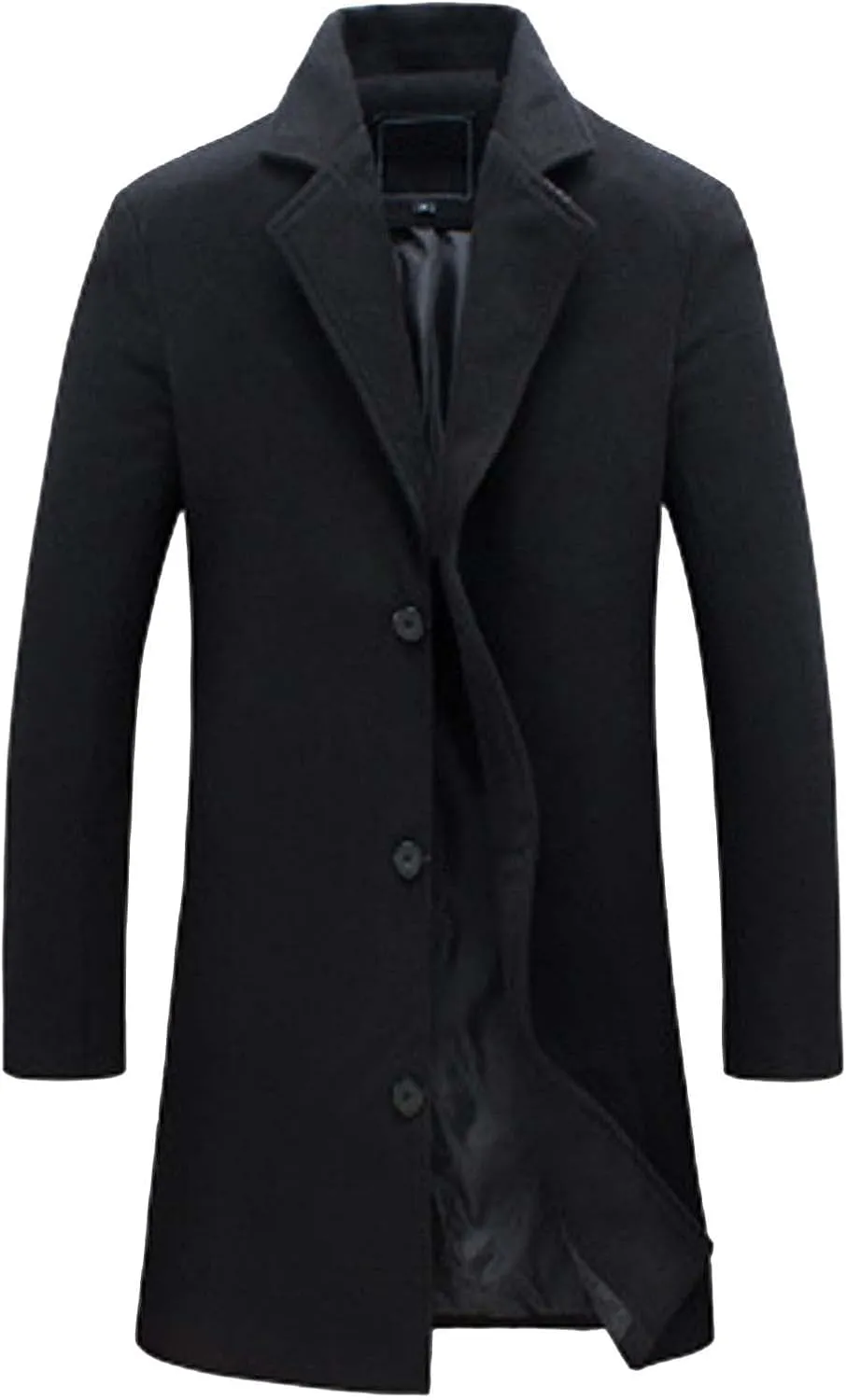 Trench Coat for Men Notched Lapel Single Breasted Long Peacoat Warm Winter Cotton Business Long Jacket Overcoat