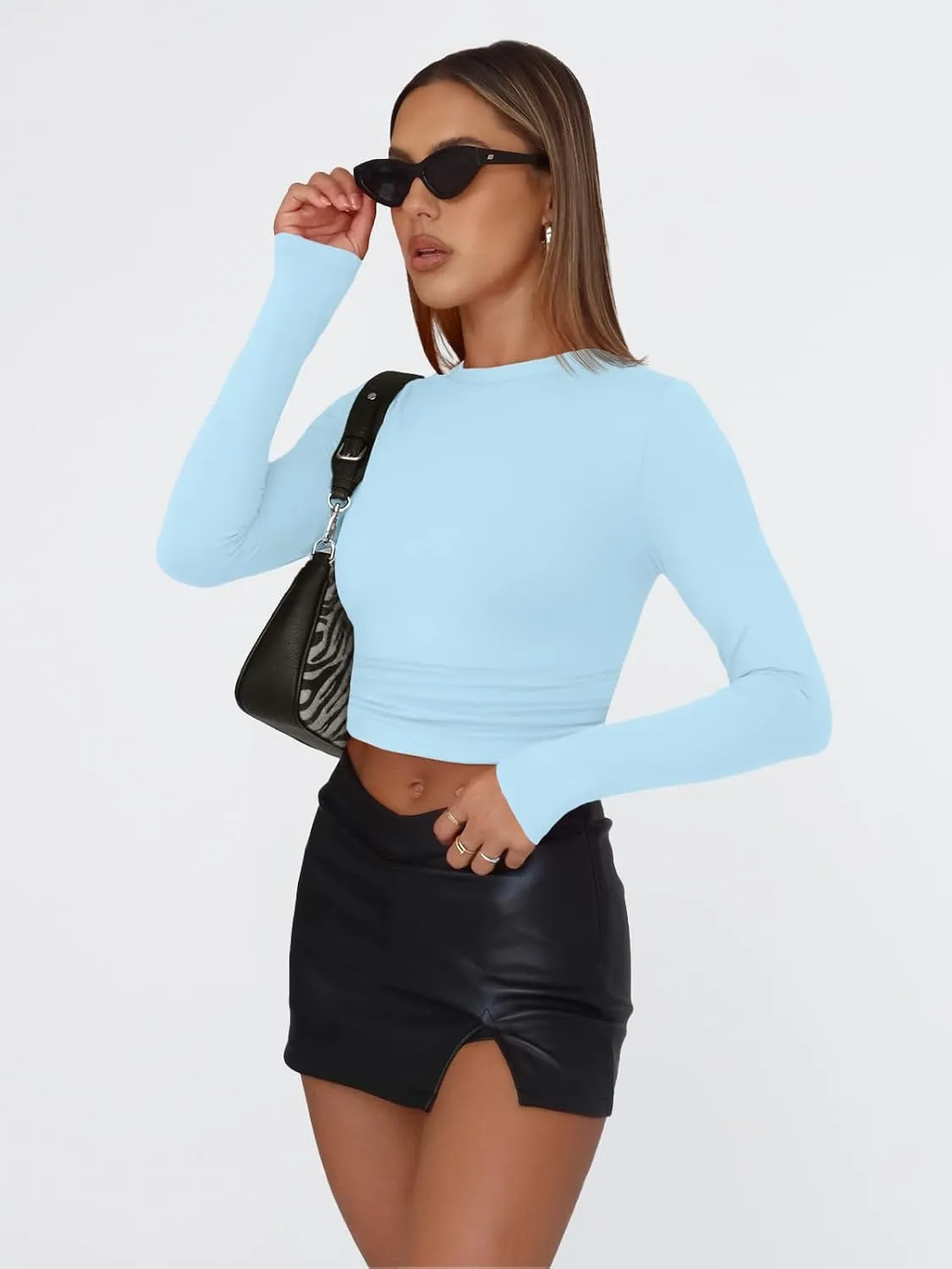 Trendy Queen Womens Long Sleeve Shirts Basic Tees Crop Tops Going Out Spring 2025 Workout Outfits Y2k Clothes