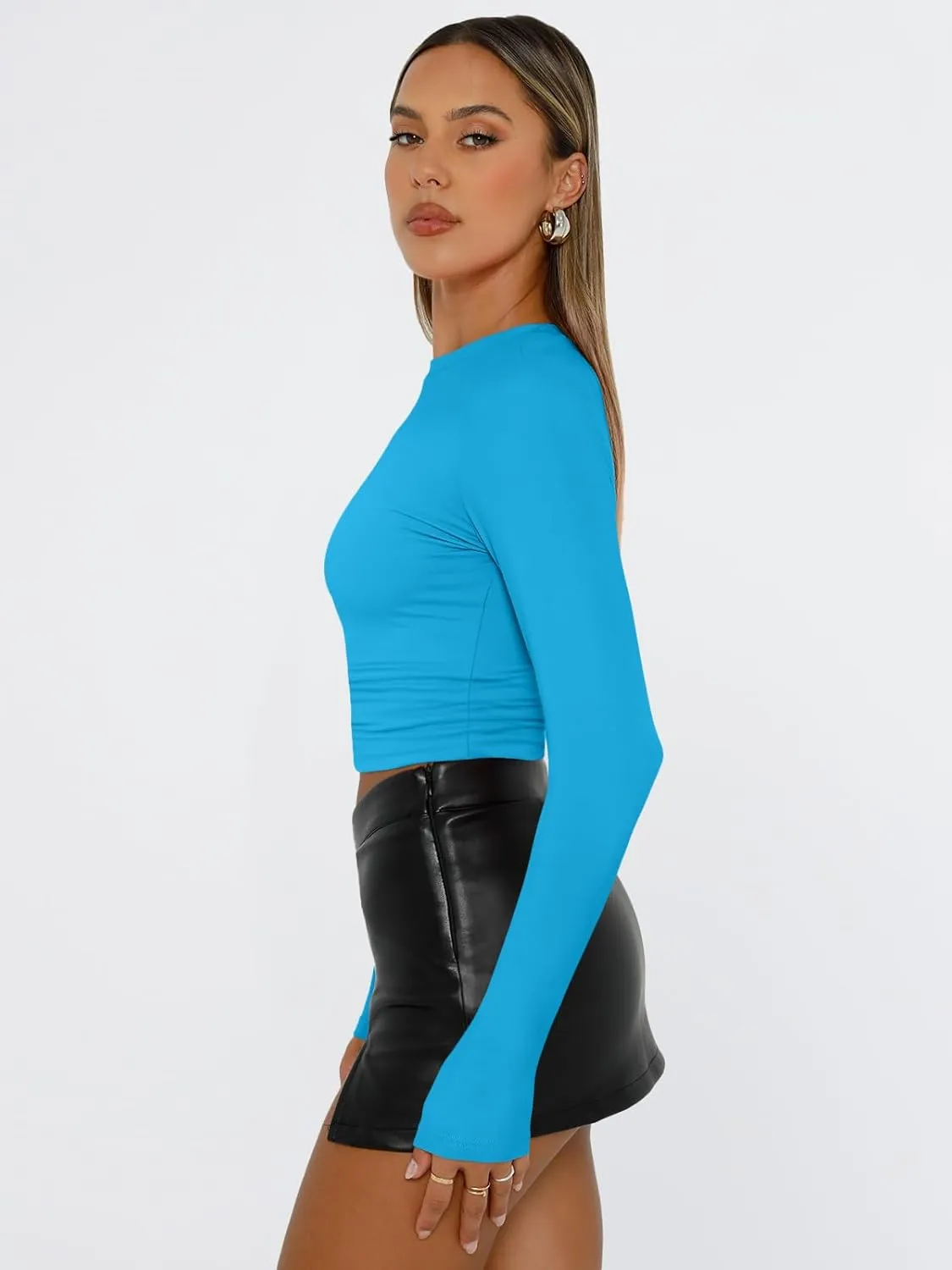 Trendy Queen Womens Long Sleeve Shirts Basic Tees Crop Tops Going Out Spring 2025 Workout Outfits Y2k Clothes