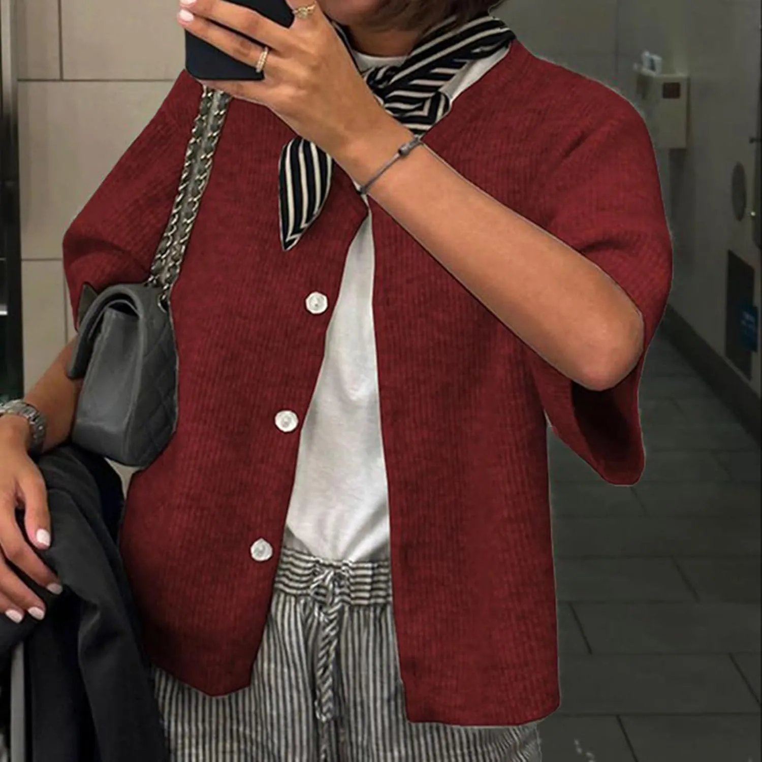 Women Knit Cardigan Sweater Y2k Short Sleeve Button Down Crop Top Sweaters Lightweight Coquette Shirt Summer